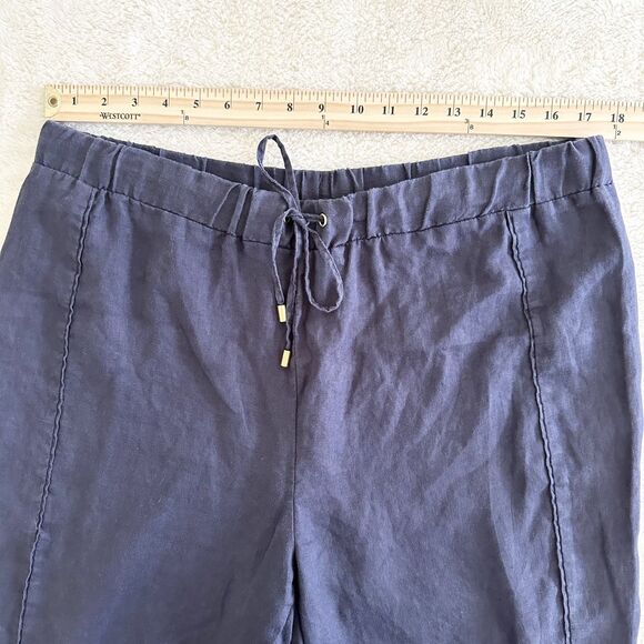 Ellen Tracy Linen Pants Size XL Navy Stretch Waistband Drawstring - Picture 6 of 8